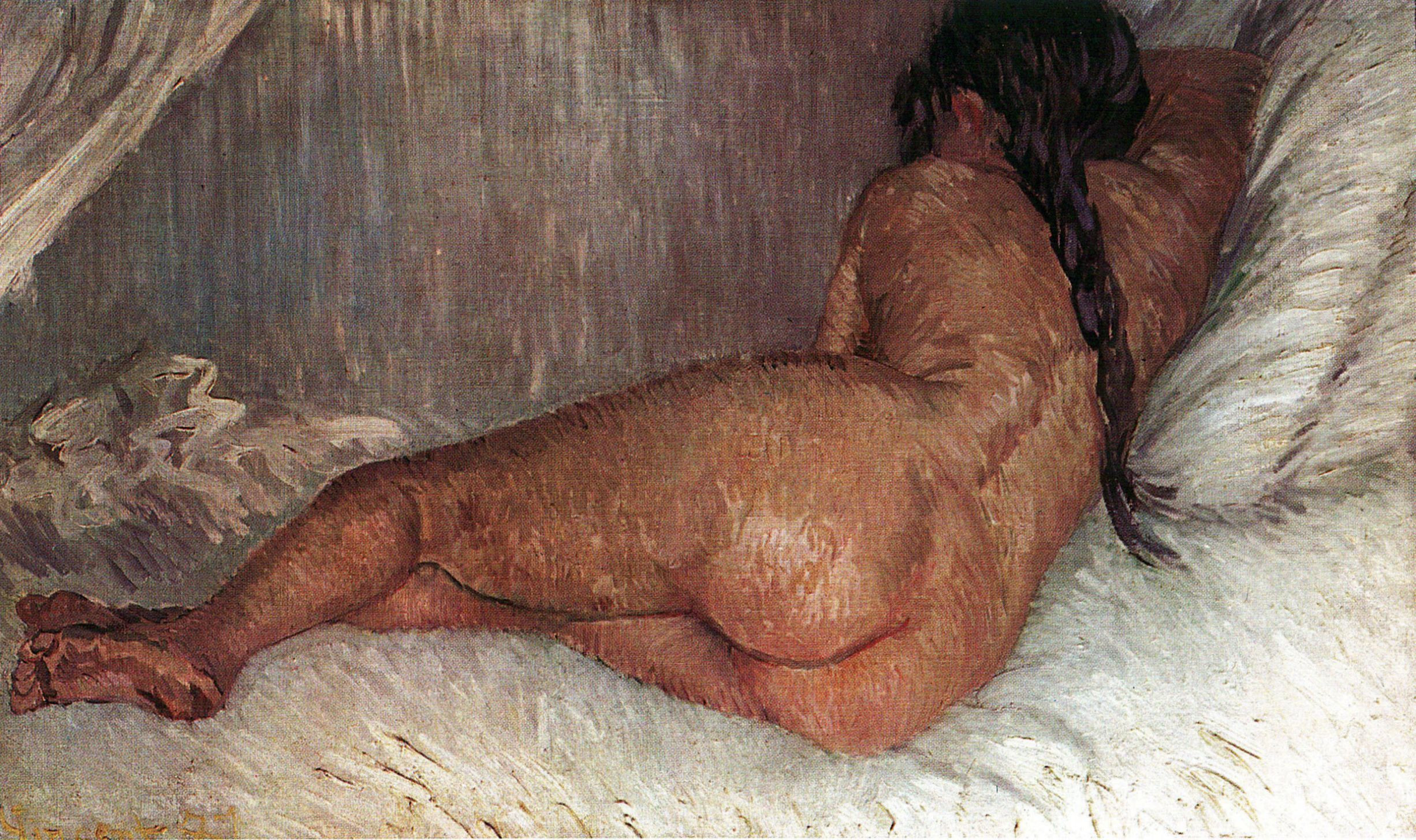 Картина Ван Гога Обнаженная женщина, лёжа. Вид со спины  1887